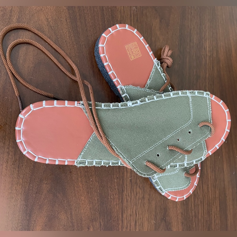 Green and Brown Canvas Sandals
